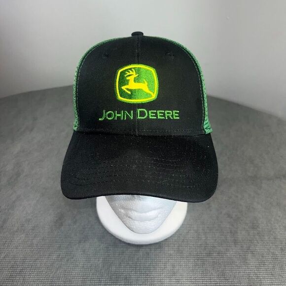 John Deere Tractors Hat Cap Black Green Adult Mesh Snapback Farm Agriculture - Picture 1 of 13